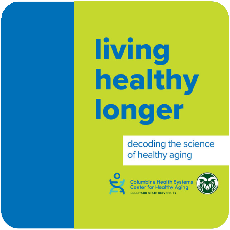 Graphic promoting healthy aging, featuring the text "Living Healthy Longer" and "Decoding the Science of Healthy Aging."