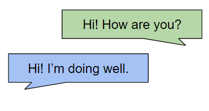 Text bubbles with sender and receiver greeting hellos.