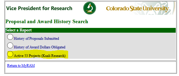 Proposal and Award History Search