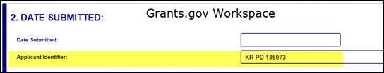 Applicant Identified in Grants.gov workspace