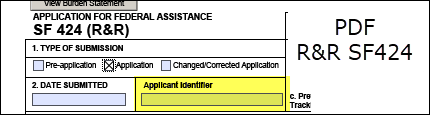 Applicant Identifier in R&R PDF SF424