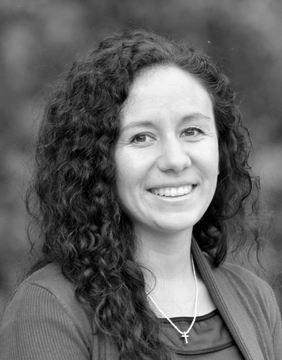 Headshot of Kathryn O'Hayre smiling in black and white