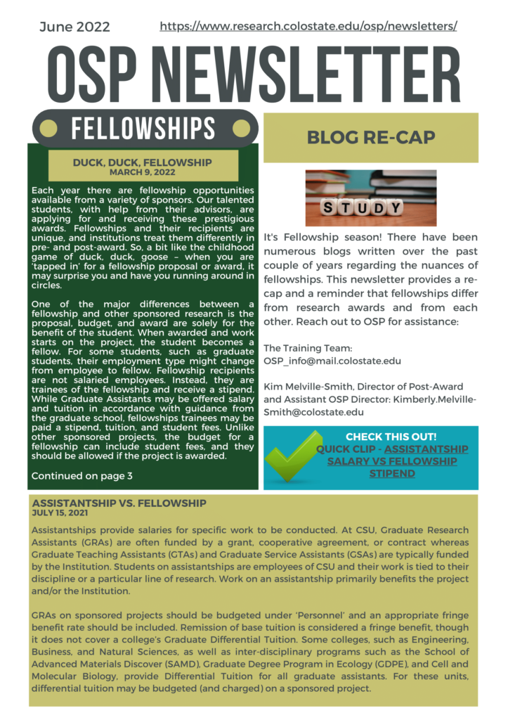 Office of Sponsored Programs Newsletter cover June 2022