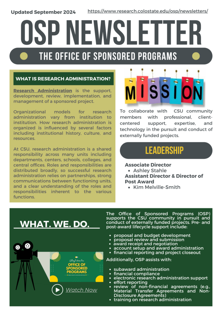 Office of Sponsored Programs Newsletter cover Sept. 2024
