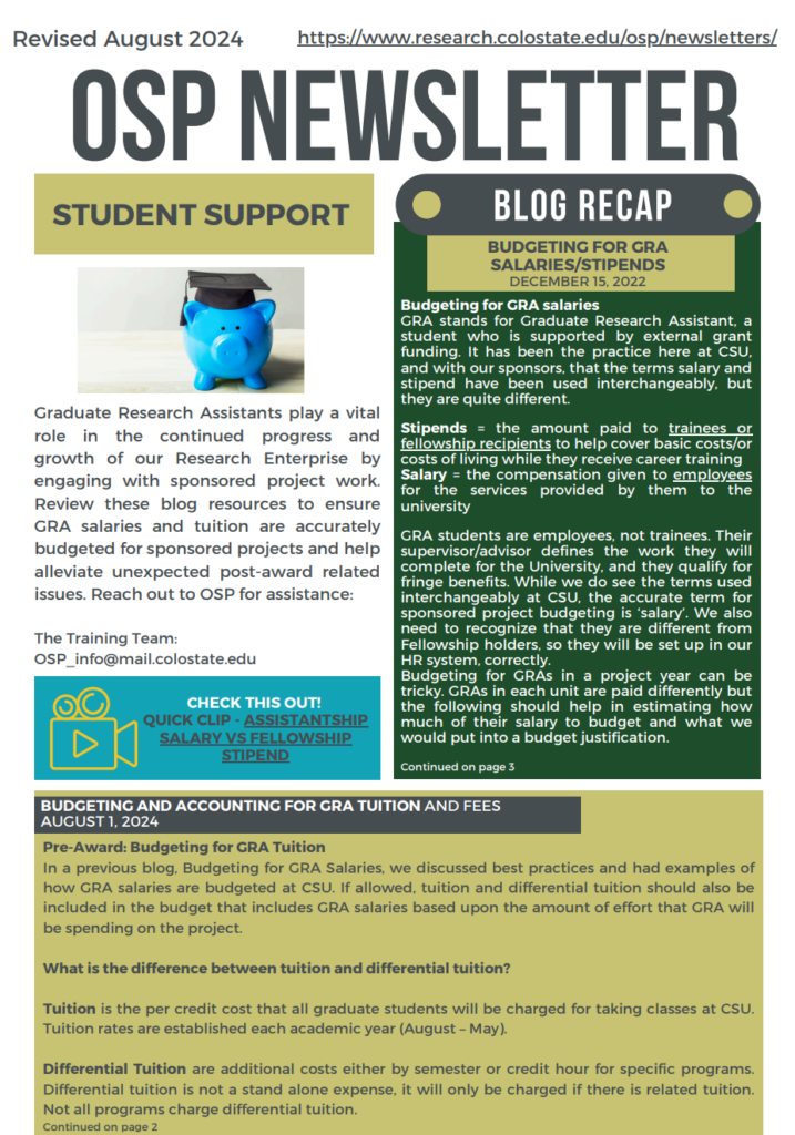 Office of Sponsored Programs Newsletter cover Aug. 2024